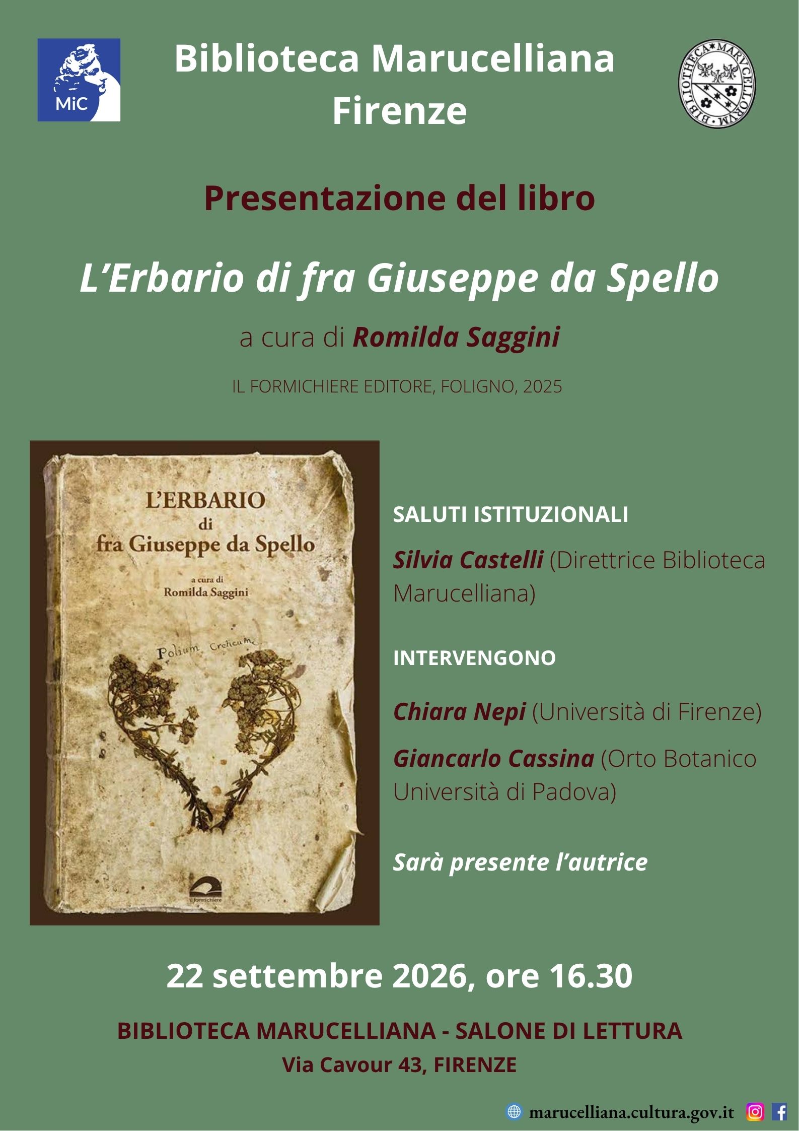 Presentazione del libro “L’Erbario di fra Giuseppe da Spello”, a cura di Romilda Saggini
